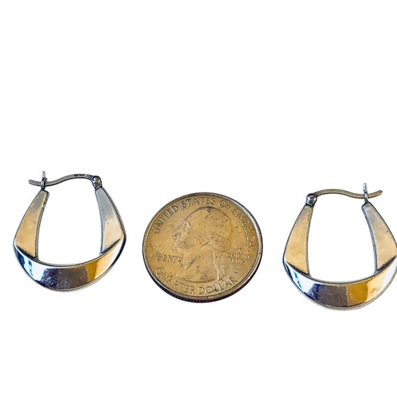 Sterling Silver Lever-Back Earrings Hoop Unique Contemporary Shape - Picture 7 of 12